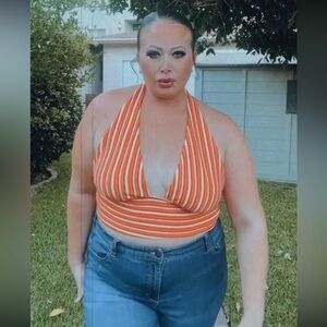 H&M Orange and White Striped Knit Top